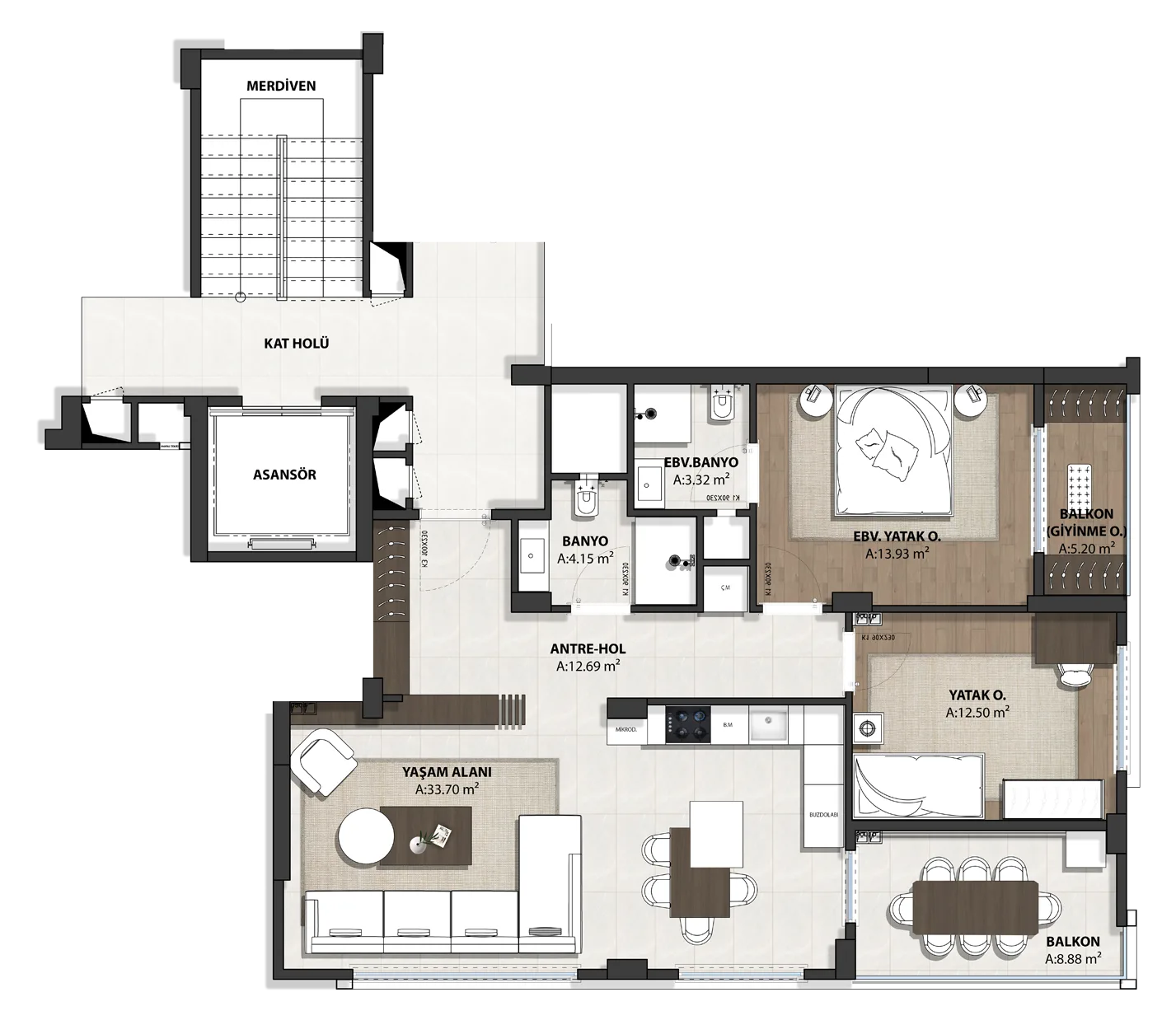 2+1 Modern Normal Kat - Marker Görseli